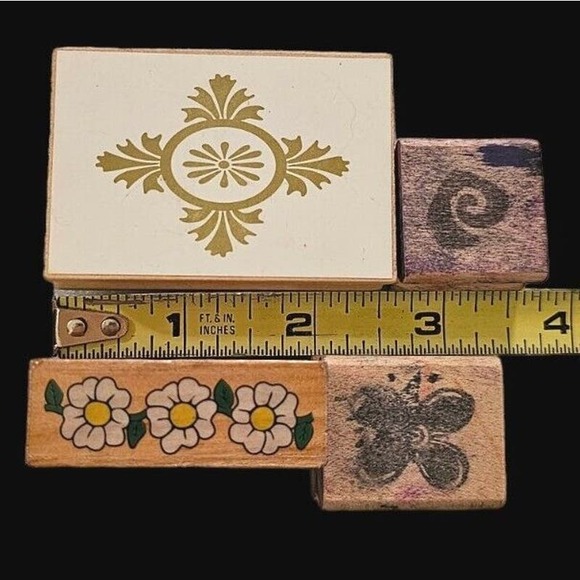 Stamps Wood Mounted Rubber Uptown Flower Swirl Flower Row Leafy Art 4pc Lot - Picture 7 of 7